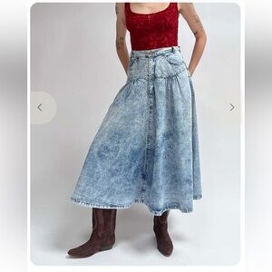 Willow Bay vintage 80’s acid wash yolk waist full denim midi skirt EVC size 12